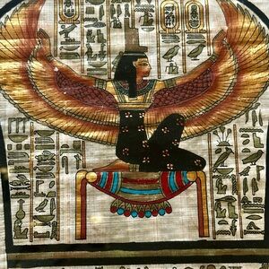Egyptian Papyrus Art with Gold and Red Accents